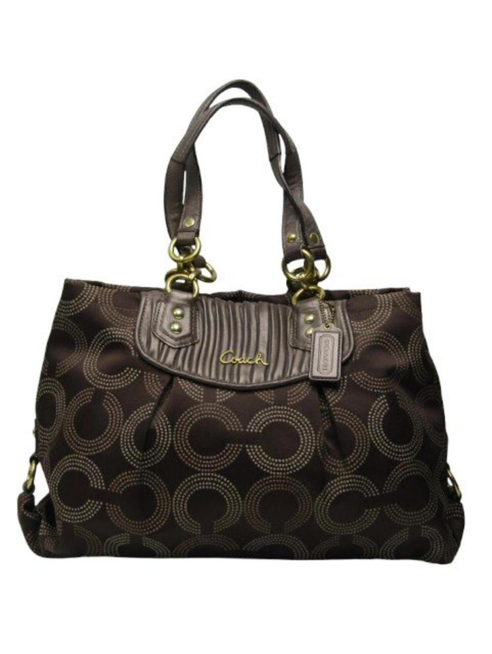 Coach Signature Brown & Gold Fabric Tote Bag - Pink Interior